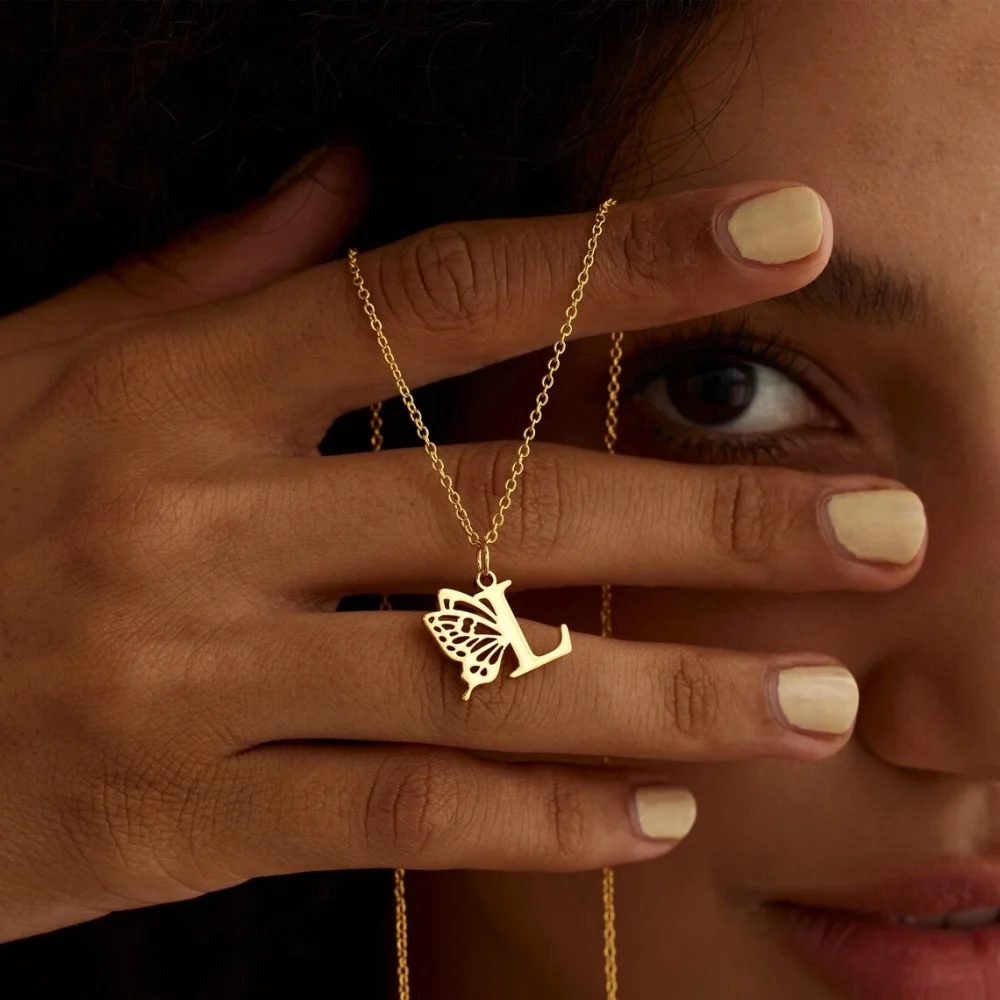 

Колье Tangula из нержавеющей стали с изящным кулоном-бабочкой и инициалом, персонализированный подарок на день рождения для нее