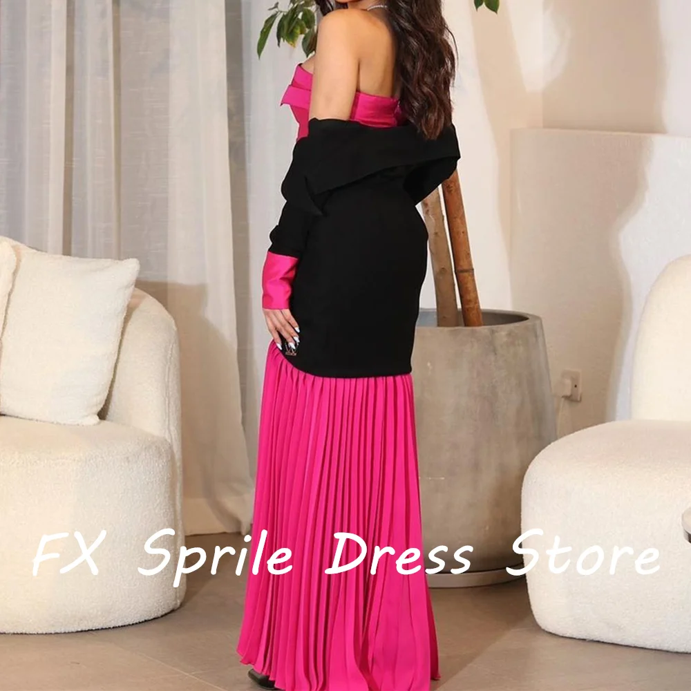 Strapless Contrast Color Evening Dresses with jacket Straight Long Sleeves Chiffon Floor Length Ruffles Buttons Custom Size 2024