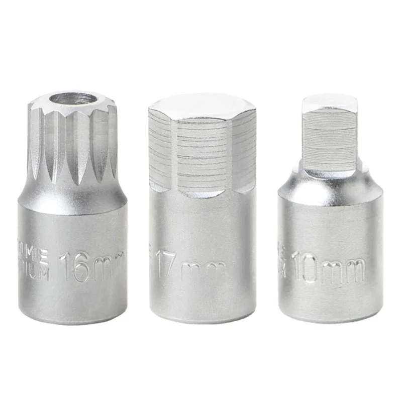 Oil Sump Drain Plug Key Tool Remover Screw Socket 3/8 Hand Tool Silver Screw Disassembly Wrench Socket