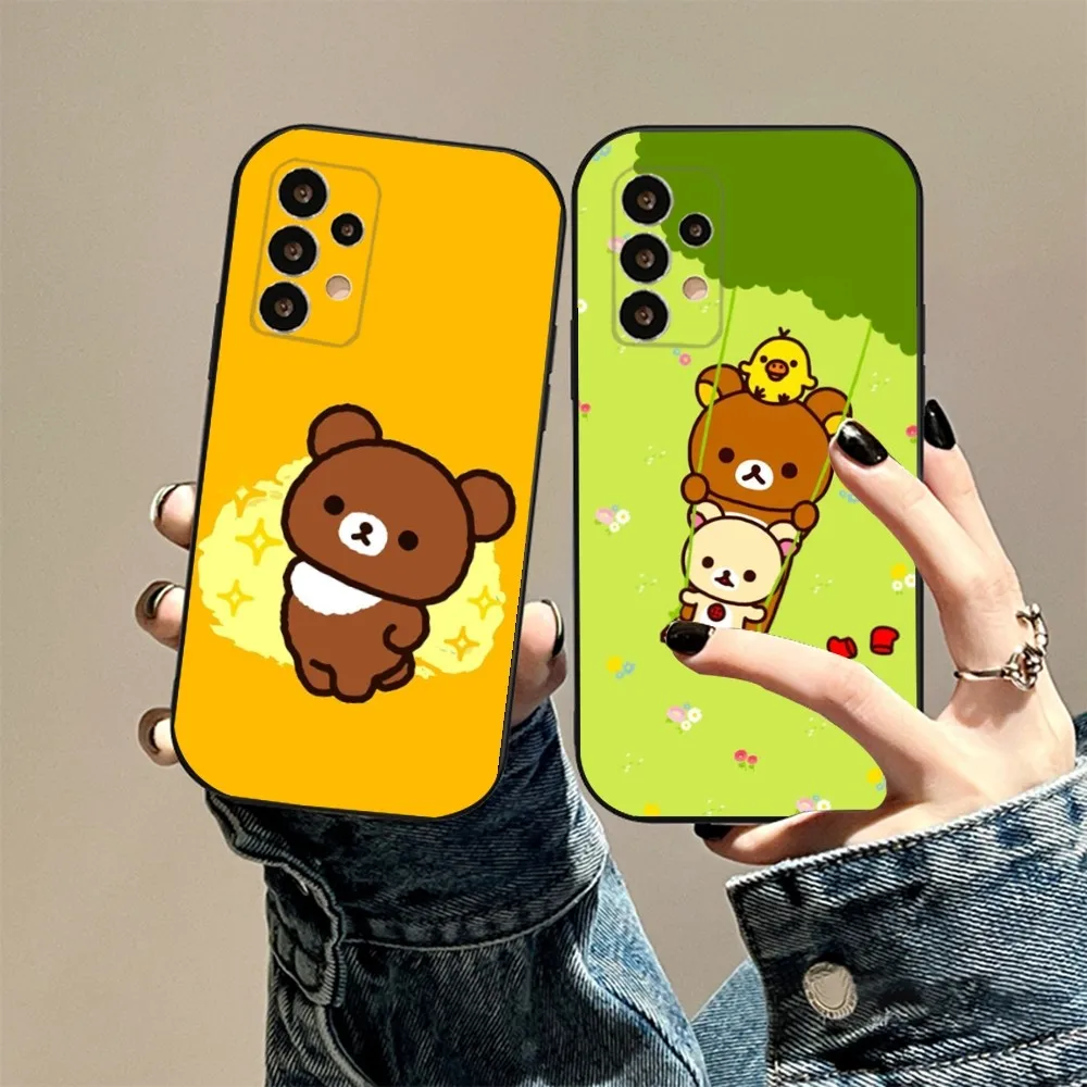 Cute R-Rilakkumas Bear Phone Case For Samsung S24,23,23,22,30,21,10,9,Note20 Ultra,Lite,Ultra,5G,Plus,FE,Black Soft Case