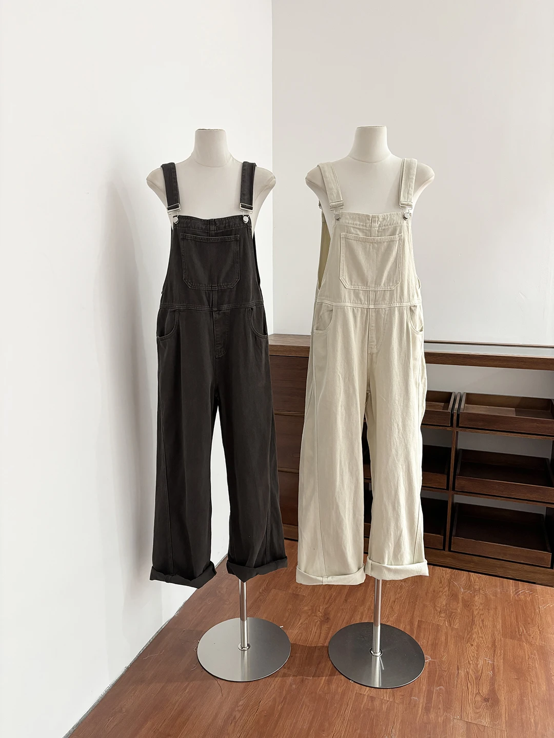 

Spring Summer 2026 Women's Loose Casual Denim Overalls Pure Color Versatile High Waist Polyester Fiber Ladies Jeans Pants