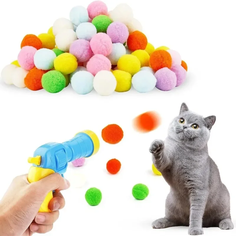 Interactive With Cat Launcher Toy Gun Tease Cat Pom Pom Fun Creative Pet With Mini Things for Cats Cat's Accessories Toys Tree