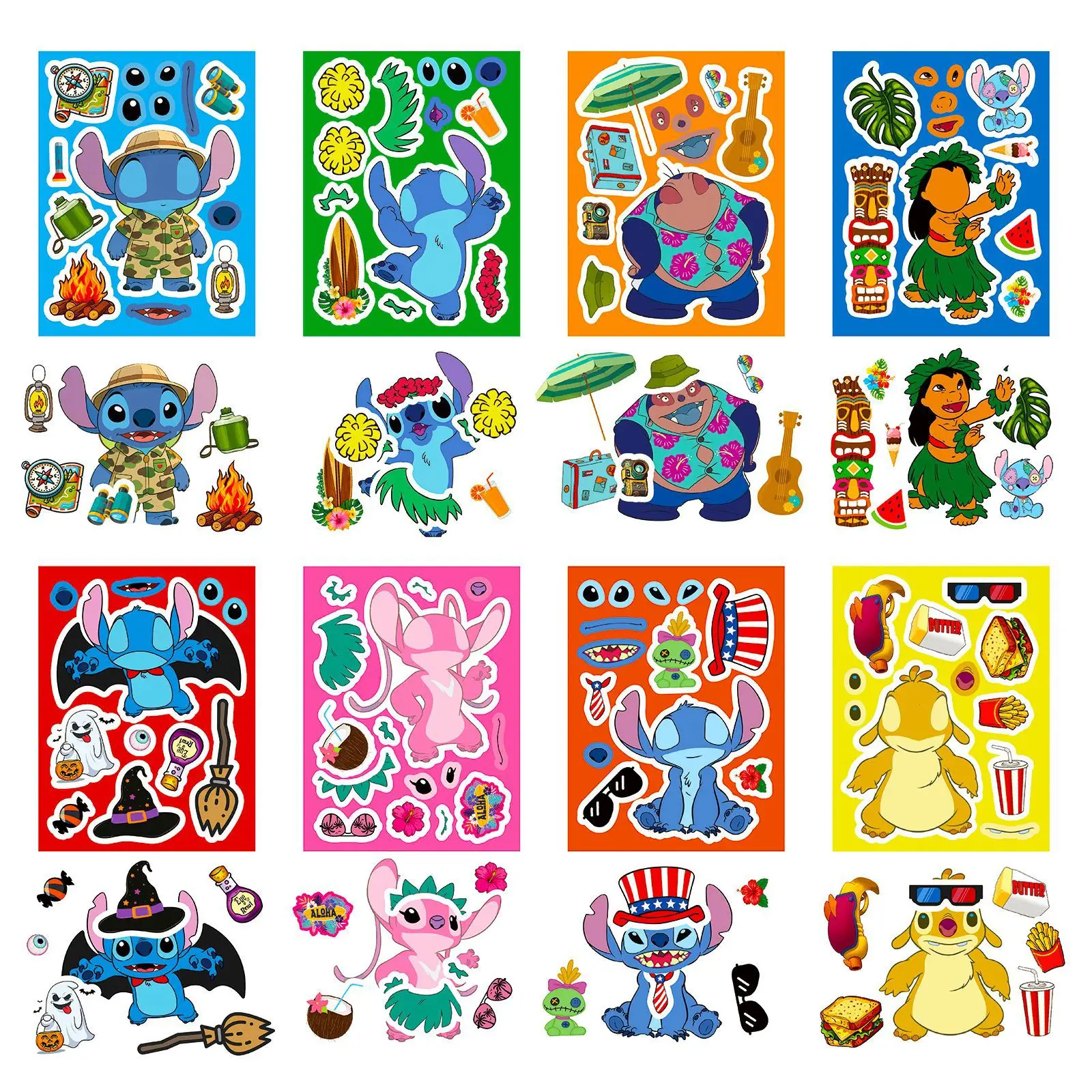 8/16 folhas disney dos desenhos animados bonito ponto quebra-cabeça fazer um rosto adesivo para festa decorativa copo de água scooter brinquedo das crianças presente