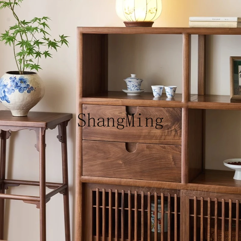 LXY New Chinese Black Walnut Duobao Pavilion Tea Set Display Cabinet