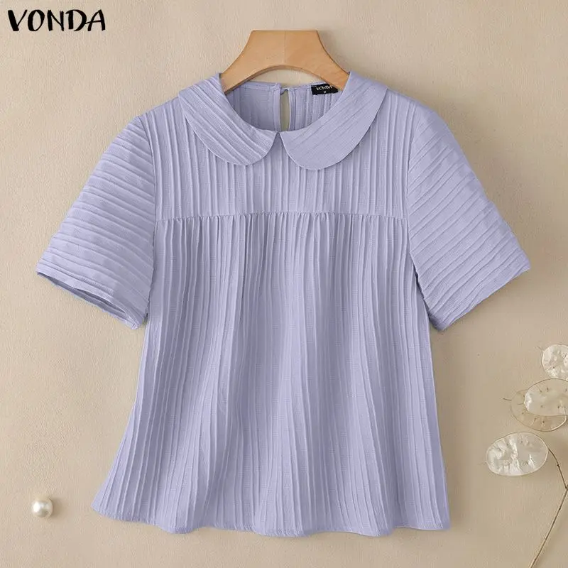 Sommer Kurzarm Damen Blusen VONDA Einfarbige Oberteile Streetwear Lässige Damen Party T-Shirts Blusas OL Arbeitsmode Tunika