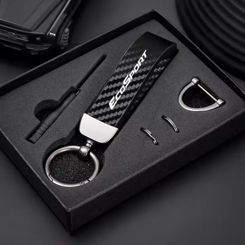 

Carbon fiber Leather Car Keyring Exquisite Anti-lost Car Keychain For Ford Ecosport Auto Accessories