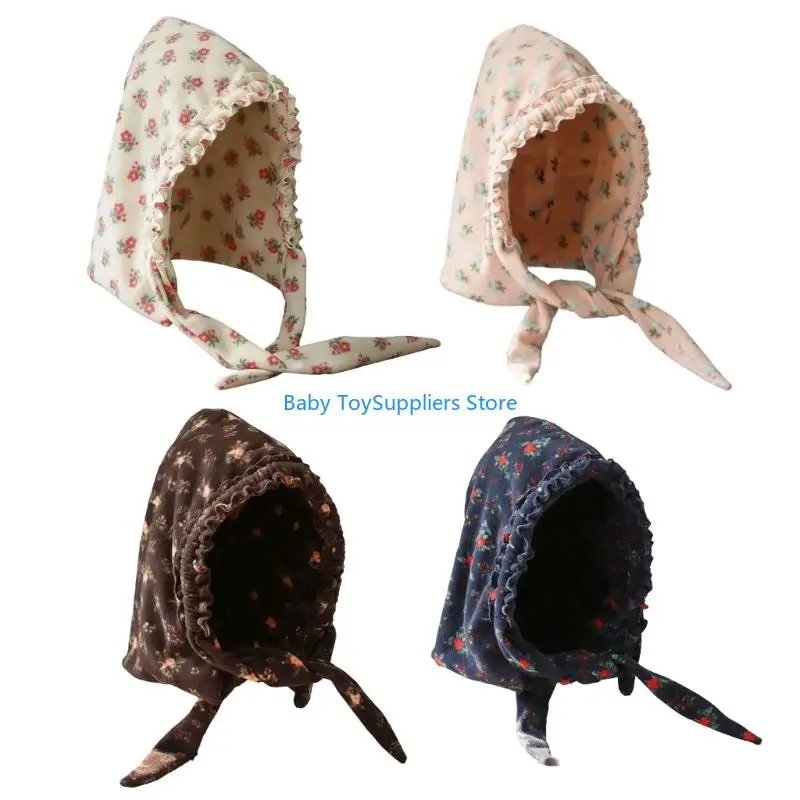 

R1WF Sweet Floral Design Winter Earflap Bonnet Hat For Cold Weather Activity Warm Comfortable Machine Washable