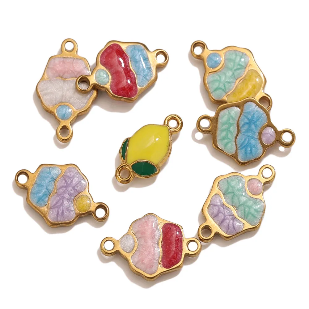 5/20pcs Gold Plated Enamel Connector Charms Stainless Steel Colorful Double Hole Link for DIY Necklace Bracelet Jewelry Making