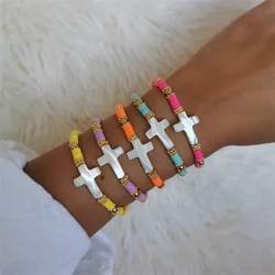 CCGOOD Christian Cross Bracelets for Women Stretch Stacking Faith Bracelet Boho Polymer Clay Beads Jewelry Pulseras