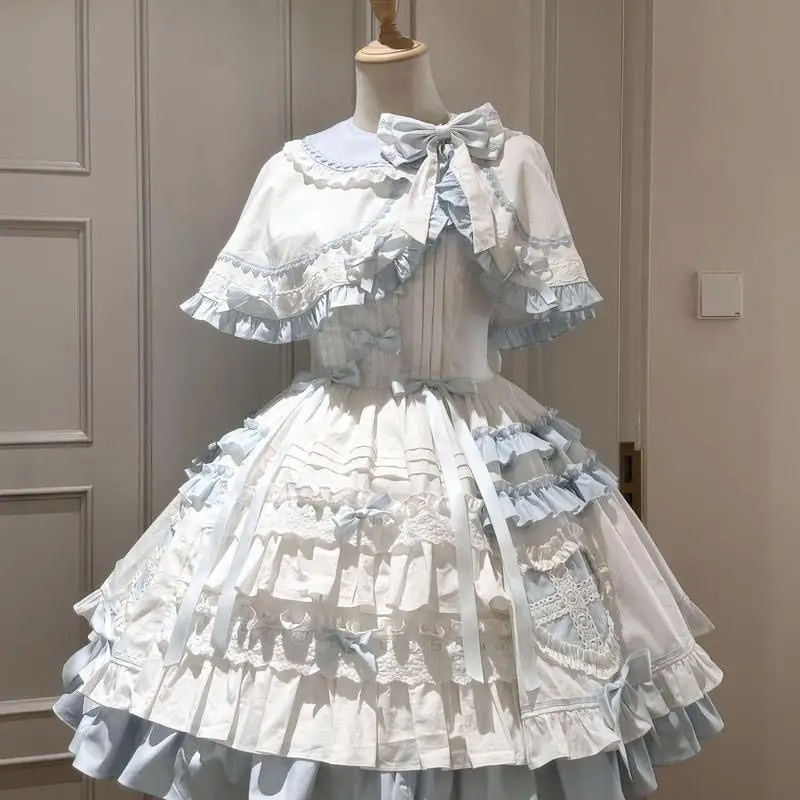 Japanese Cosplay Lolita 2 Piece Dress Sets Women Casual Y2k Capes + Sleeveless Mini Dress Evening Party Clothing Retro Outfists