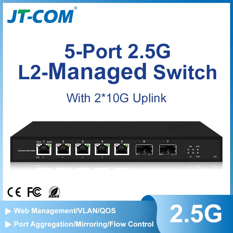 JT-COM 5 портов Smart Web GPS с 2*10G SFP + L2 управляемый переключатель и 5 или 8 портов L2 управляемый веб-переключатель GPS