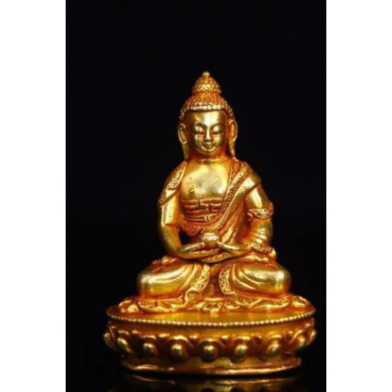 8.5cm Old Tibet Bronze Gilt Temple Shakyamuni Sakyamuni Amitabha Buddha Statue