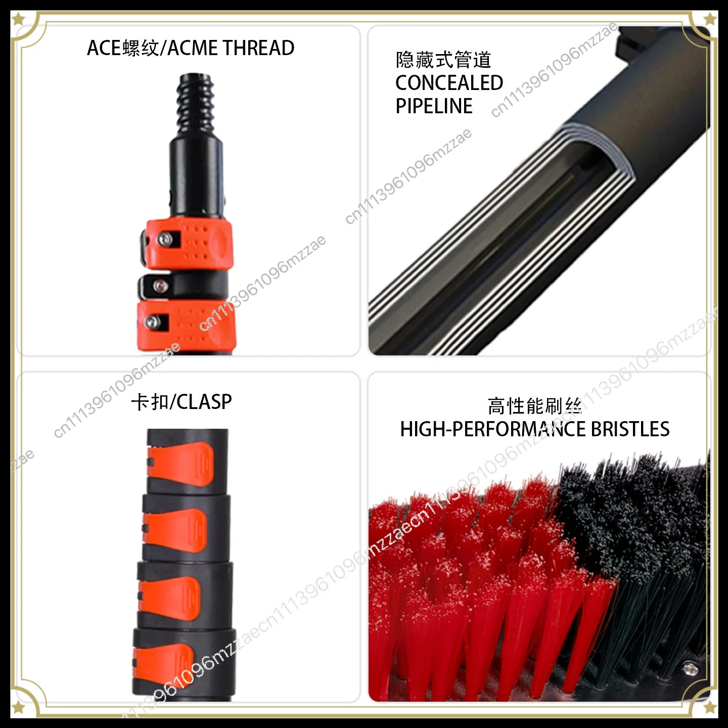 Solar Photovoltaic Panel Cleaning Brush Telescopic Rod Water Brush Foreign Trade Export Glass Cleaning Tool