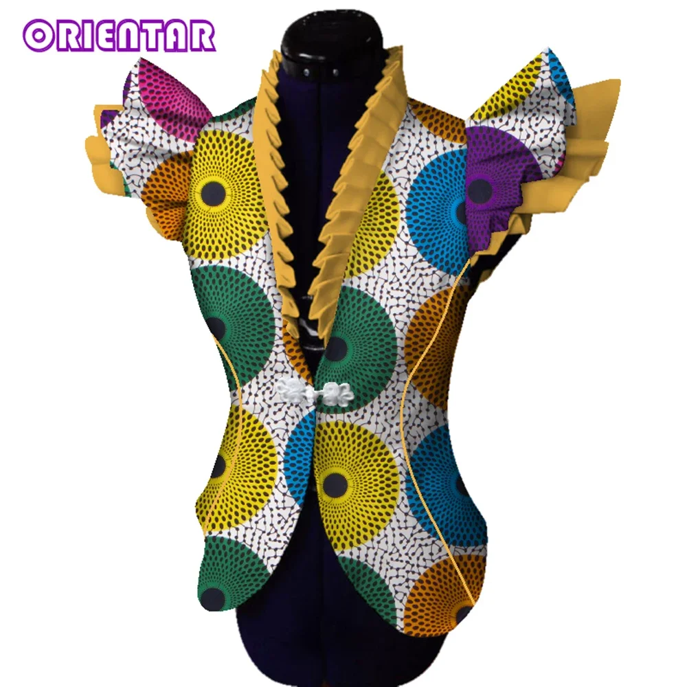 

Fashion Women Tops African Wax Print Butterfly Sleeve Bodycon Coat Tops Bazin Riche Africa Clothes Outwear Vest WY3857