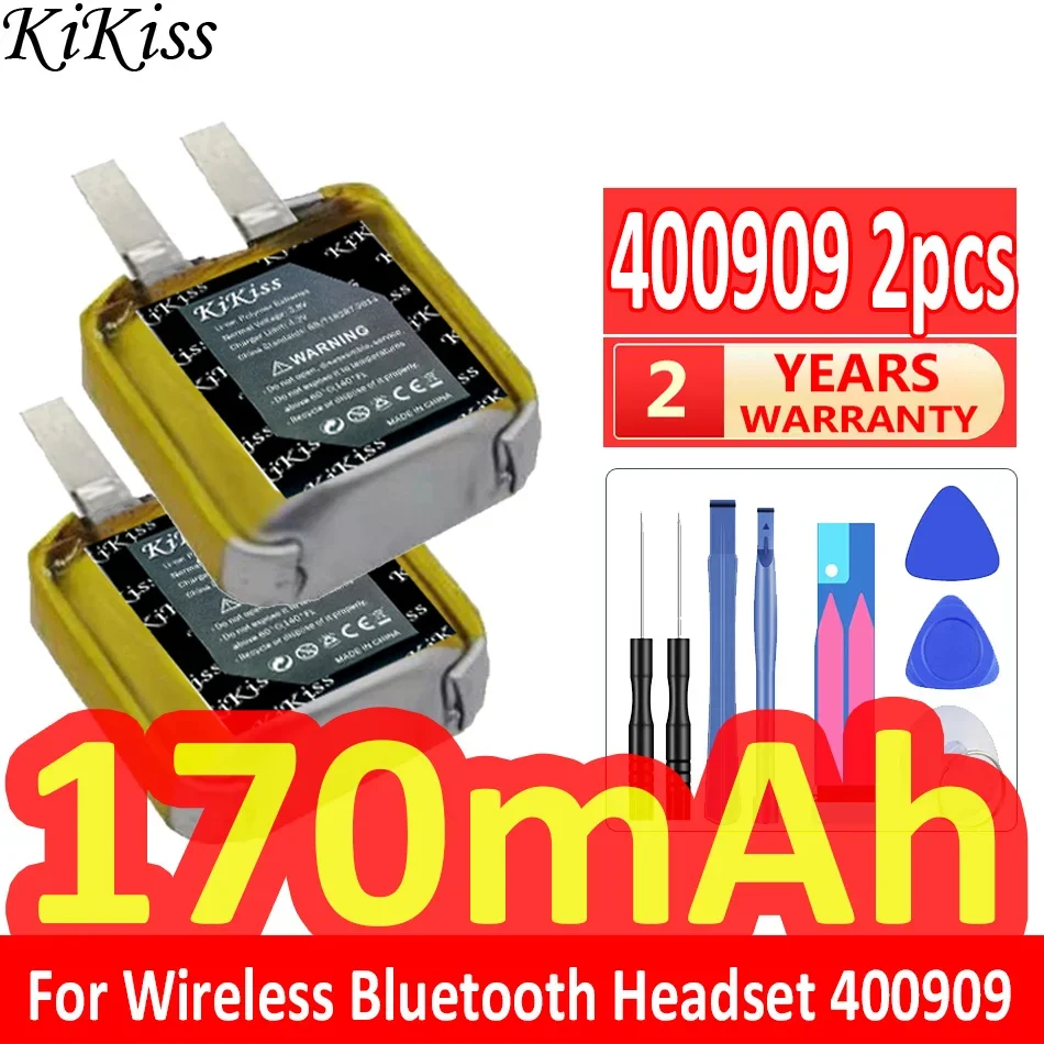 KiKiss Powerful Battery 170mAh for Wireless Bluetooth Headset (400909 401010  401012  501010  501012) 2pcs Batteries