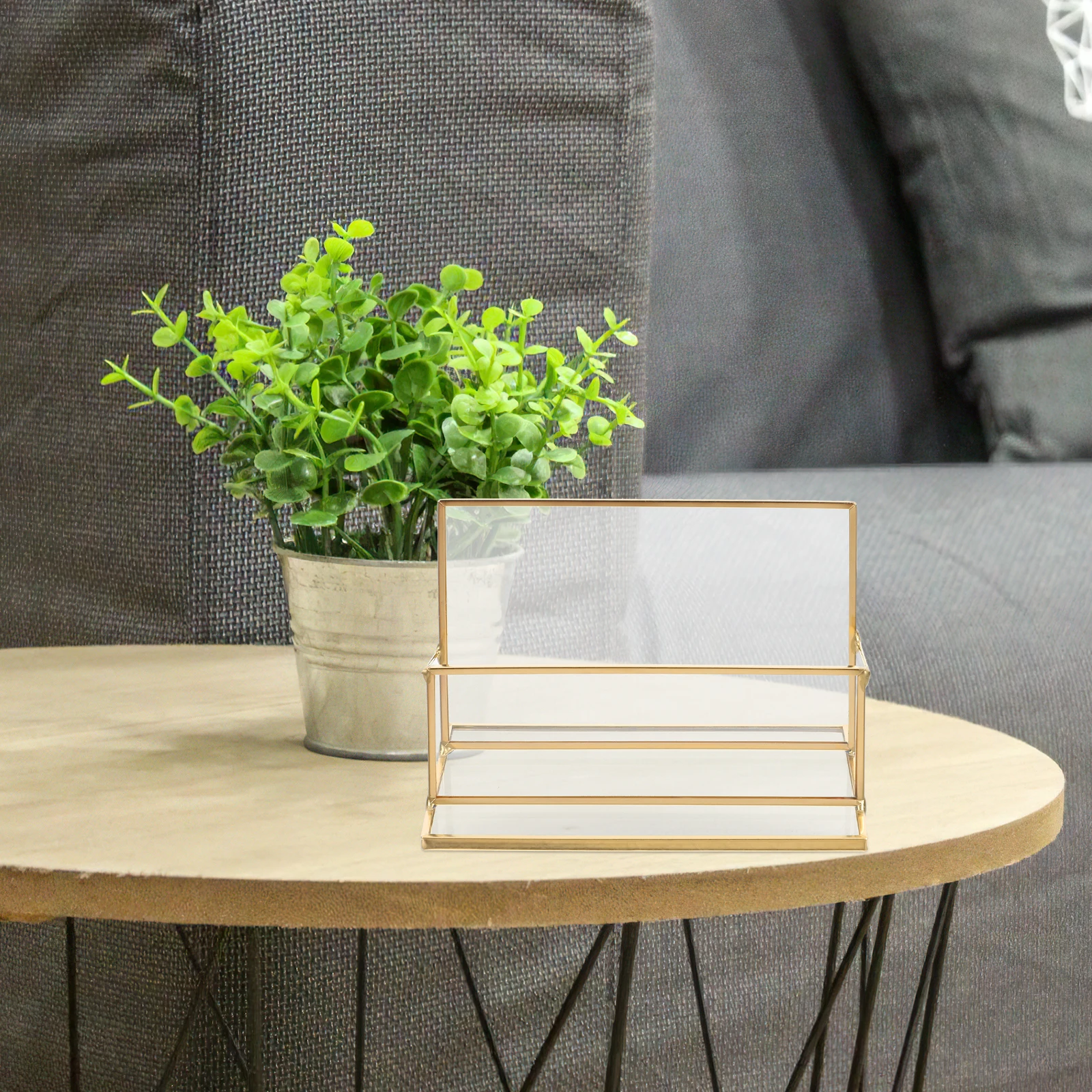 

Business Card Holder Display Brass and Glass Desktop Organizer for Office Table Card Storage Case Name Cards Holder Desk