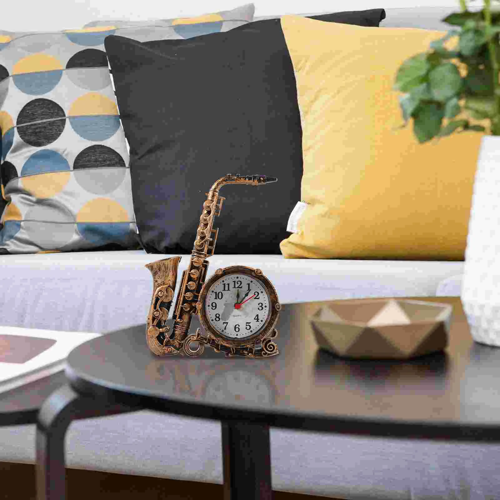

Saxophone Shaped Student Alarm Clock Creative Desktop Decorative Clock for Bedroom Tabletop Home Modern Brass Finish Without