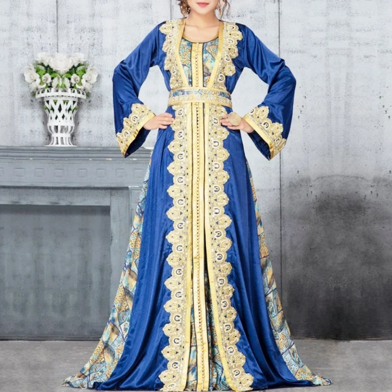 

2023 New Middle East Printed Dress Muslim Robe European and American Elegant Long Dress for Women