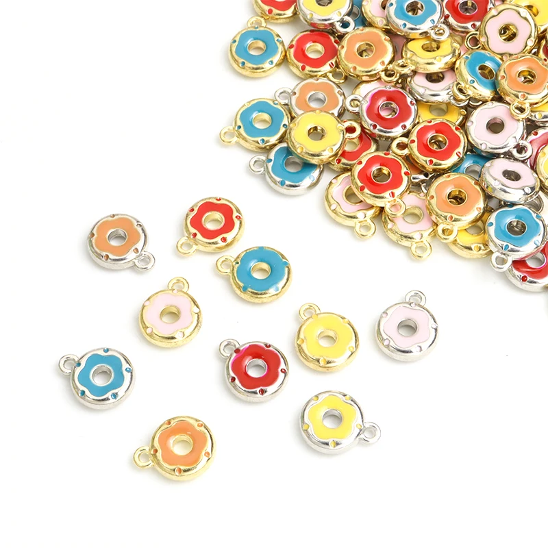 15pcs Enamel Doughnut Dessert Charms Lovely Colorful Donut Sweet Food Pendants For Jewelry Making Necklace Bracelets Accessories