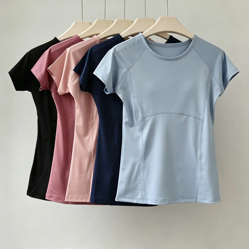 Women Mesh Back Yoga Top Short Sleeve Quick Dry Sports T‑Shirt Round Neck Breathable Slim Fit Gym Workout Running Training Fitne