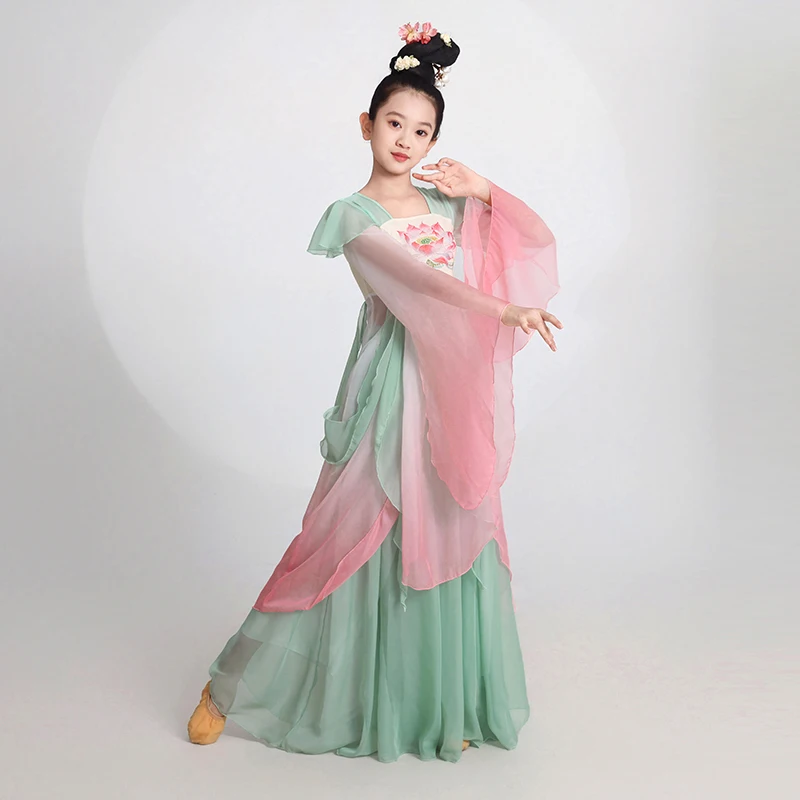 أزياء الرقص الكلاسيكي الصيني للأطفال ملابس الرقص الوطنية لممارسة الفتيات هان تانغ كايليان