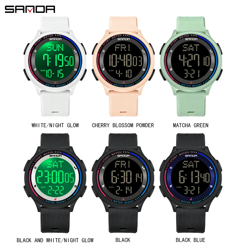 SANDA 6158 Fashion Digital Movement Teenager Students Hand Clock Trendy Water Resistant Outdoor Sports Mode Wrist Stop Man Watch