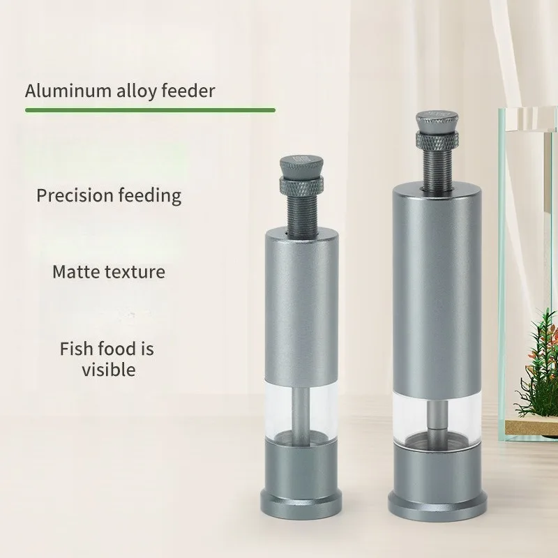 Aluminum Handheld Fish Feeder Adjustable Press Mini Visible Aquarium Feeding Tool for Fish Tank Food Dispensing