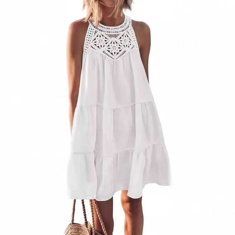 Spring/Summer 2026 openwork lace patchwork halterneck A-line dress