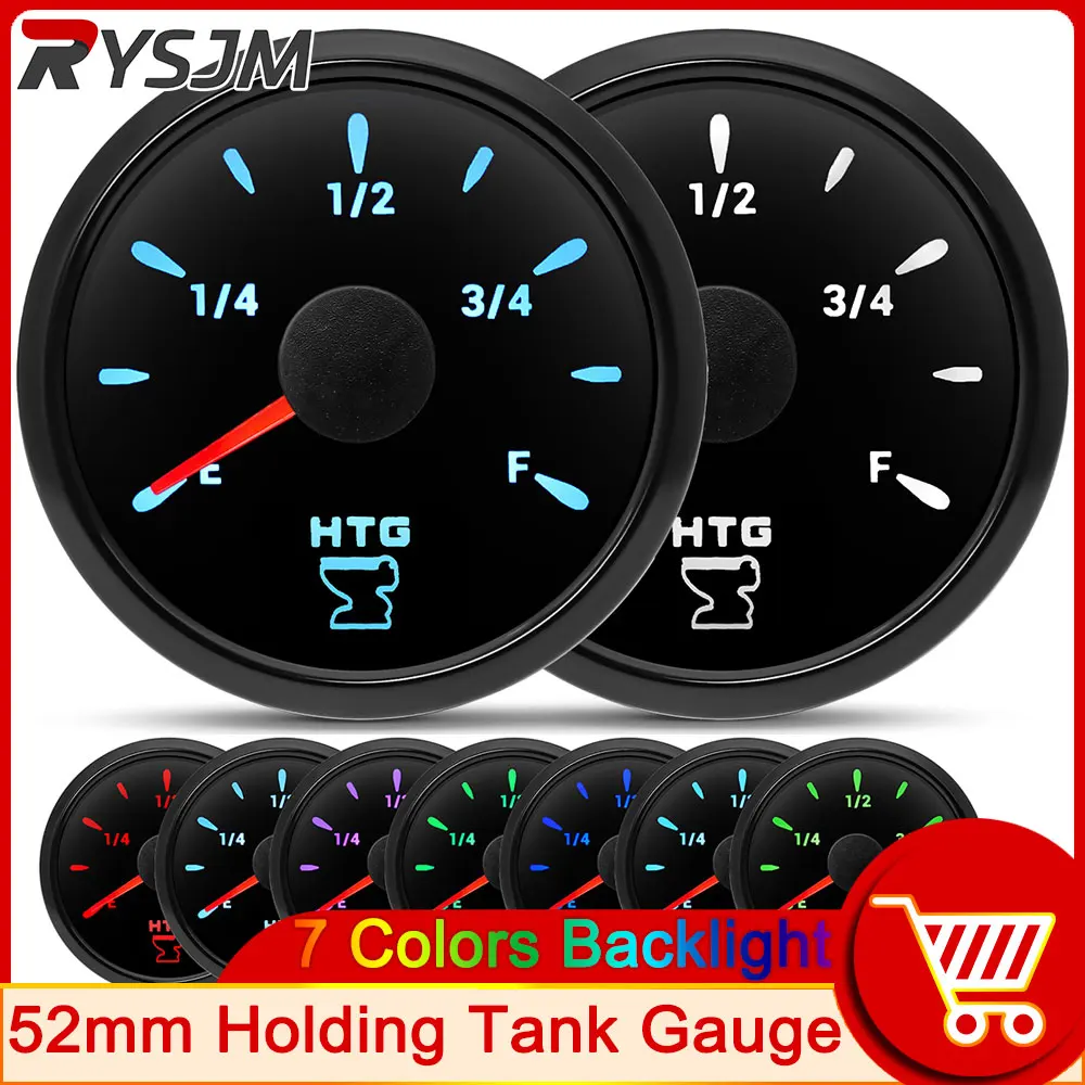 12V 24V Sewage Level Gauge 52mm HTG Boat Holding Tank Level Gauge HTG With 7 Colors For Car Marine Truck Waste Water Level Meter