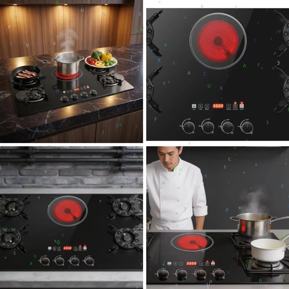 Commercial Kitchen Gas Stove 4 Burner 1 Electric Glass Panel D5-01B New Guangdong Product Cooktop