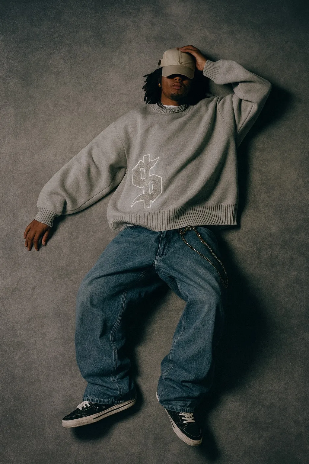 Suéter Retro informal gris de manga larga para hombre, jersey gótico con bordado de dólar, ropa de calle gótica, dinero viejo Y2K, ropa de punto Boxy