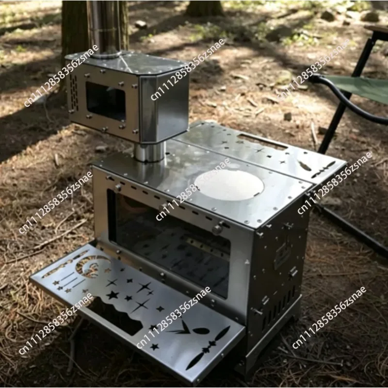 Wood Stove Spark Arrestor with Dual Fire View Window & Secondary Air Intake, Chimney Extension Adapter
