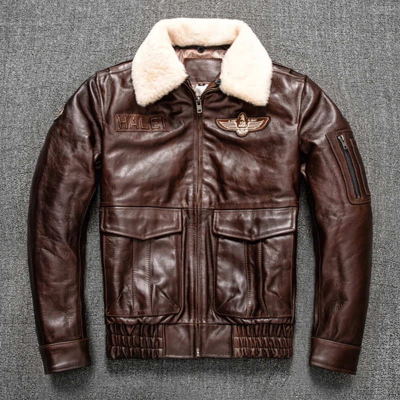 

New Oil Waxed Bison Leather Leather men's Flight Suit Lapel Jacket Plus Size Winter Cotton Jacket