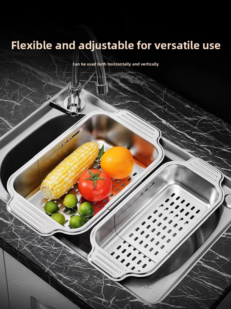 

Выдвижная корзина-фильтр для мытья фруктов из нержавеющей стали 304 для кухонной раковины, сливной поддон, полка для хранения