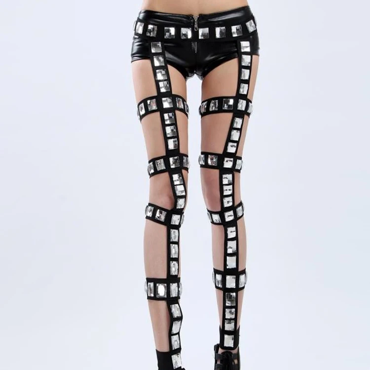 Sexy Jazz Dance Performance Costume with Belt Bar Style Flash Diamond Elastic Band Pants for Female Singers And Dancers