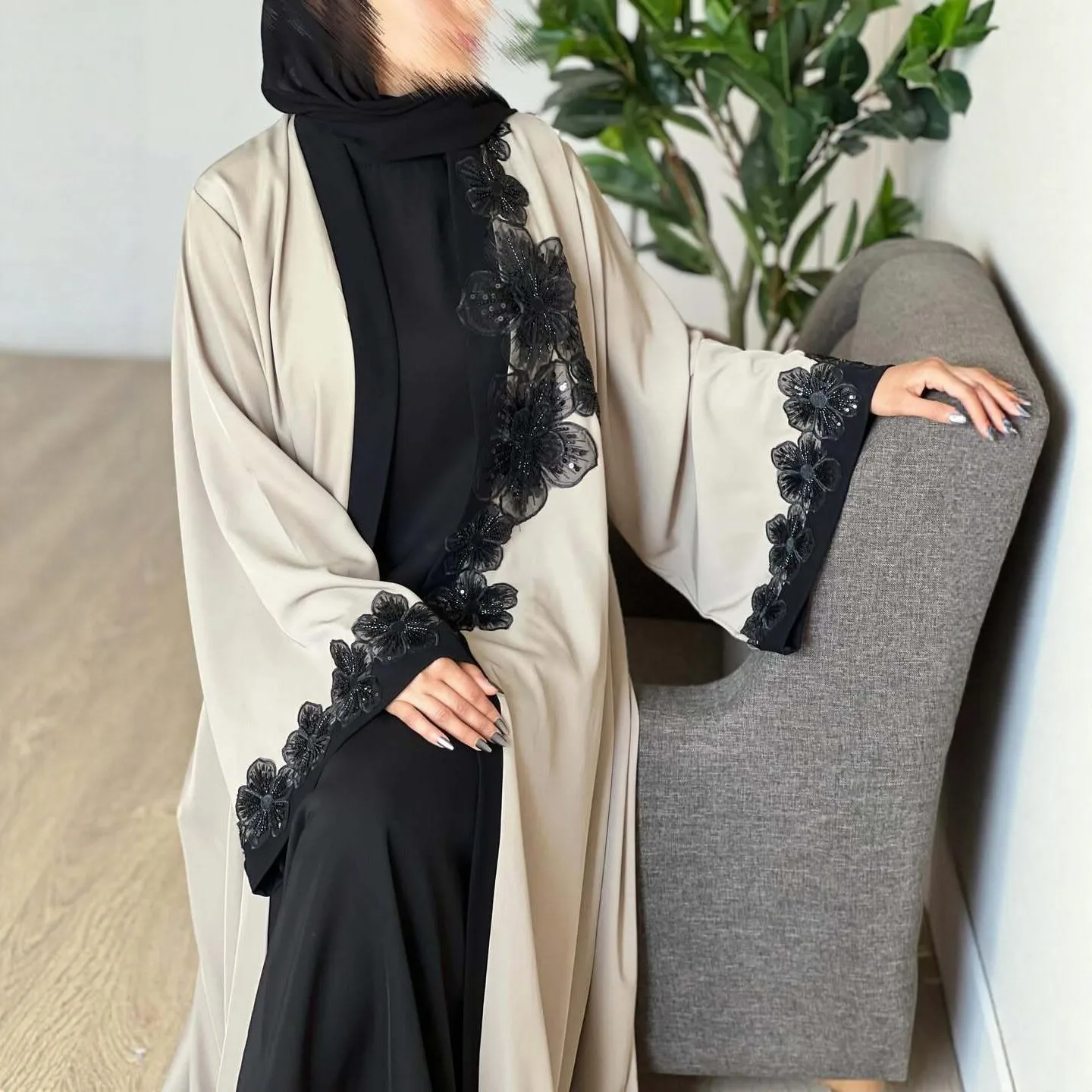 Middle East Fashion Ramadan Patchwork Lace Long Cardigan Muslim For Women Dubai Abaya Maxi Robe Kimono Turkish Islamic Clothing