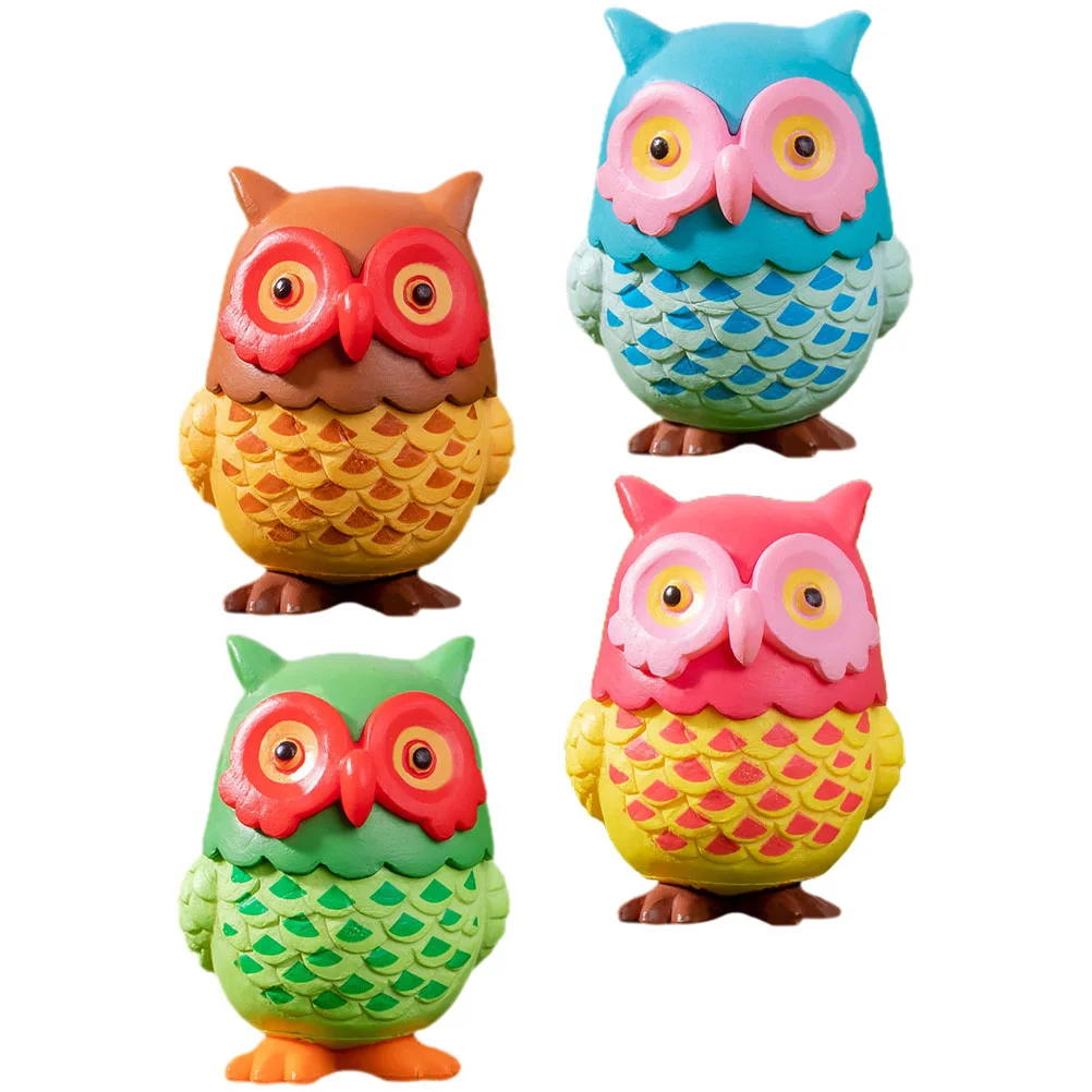 4 Pcs Owl Simulation Ornament Gift Little Artificial Decoration Ornaments for Tree Resin Outdoor Fake Figurine