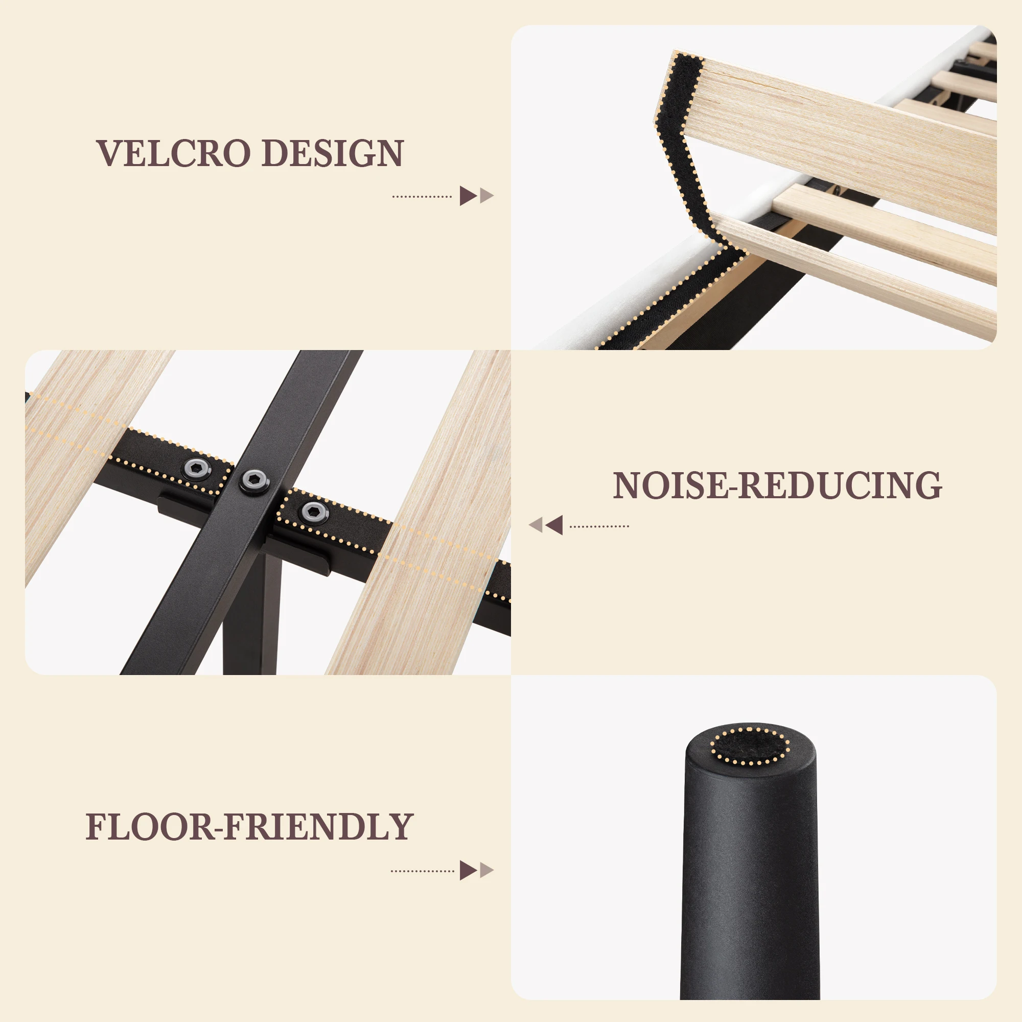 إطار سرير بمنصة كاملة/ملكة/ملك من HOOMIC مع لوح رأسي منجد مخملي، شرائح خشبية قوية، لا حاجة إلى صندوق زنبركي