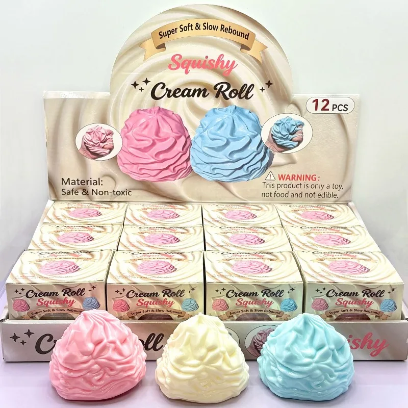 Rosa/Blau/Cremegelb Weiches Creme-Quetschspielzeug TPR Cream Puff Stressabbau-Spielzeug Stressabbau-Wunder Realistisches Creme-Roll-Spielzeug – Detail 1