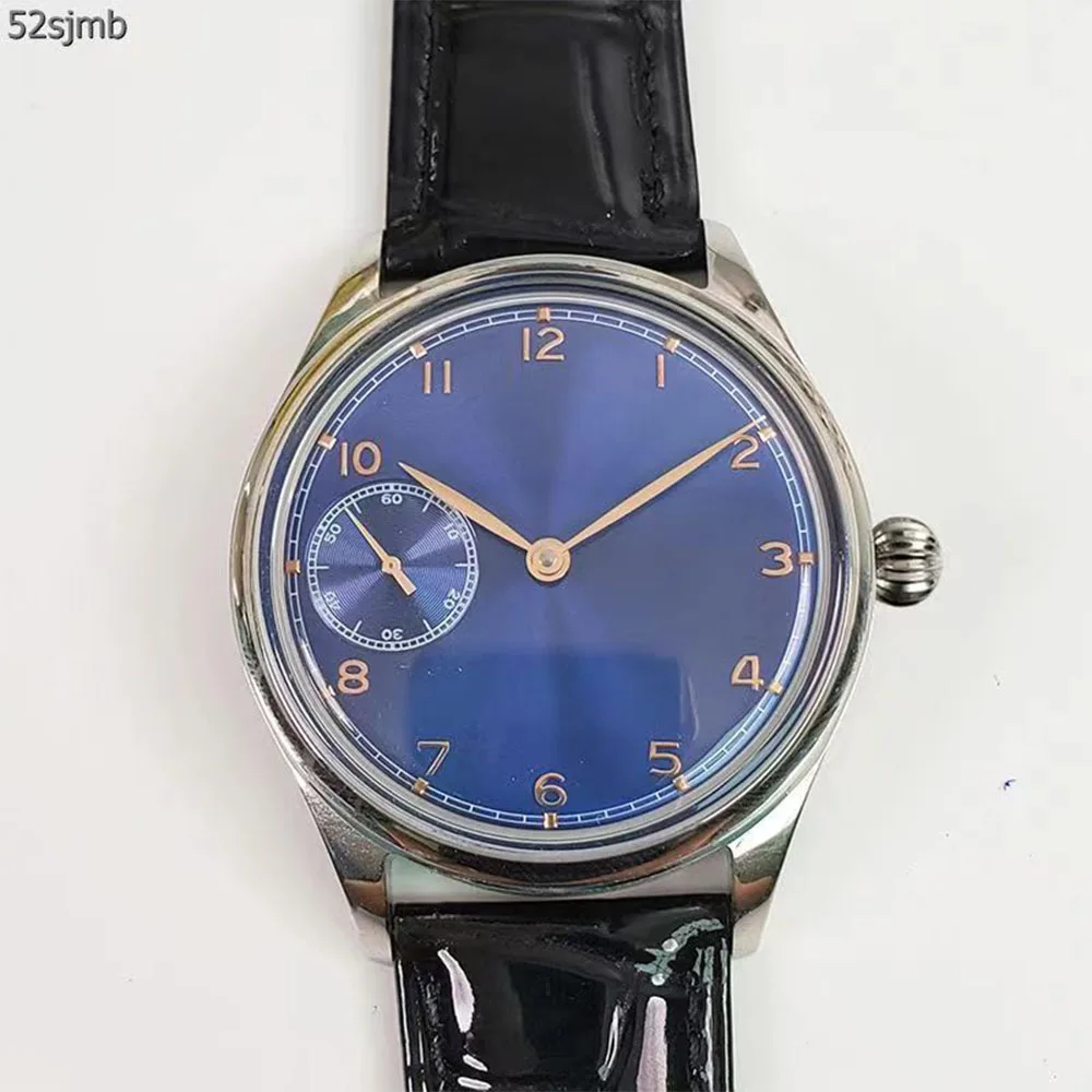 الرجال الفاخرة الميكانيكية ساعة مخصصة GEERVO لا شعار الطلب حزام من الجلد ETA6497 الهيكل العظمي حركة العلبة الميكانيكية الطيار ساعة