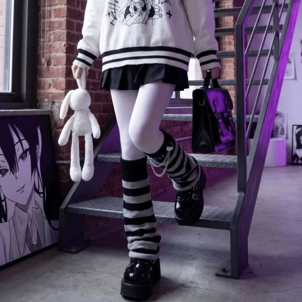 Spicy Girls Knee Length Striped Leg Warmers Knitted Lolita JK Leg Cover Kawaii Boot Socks Student