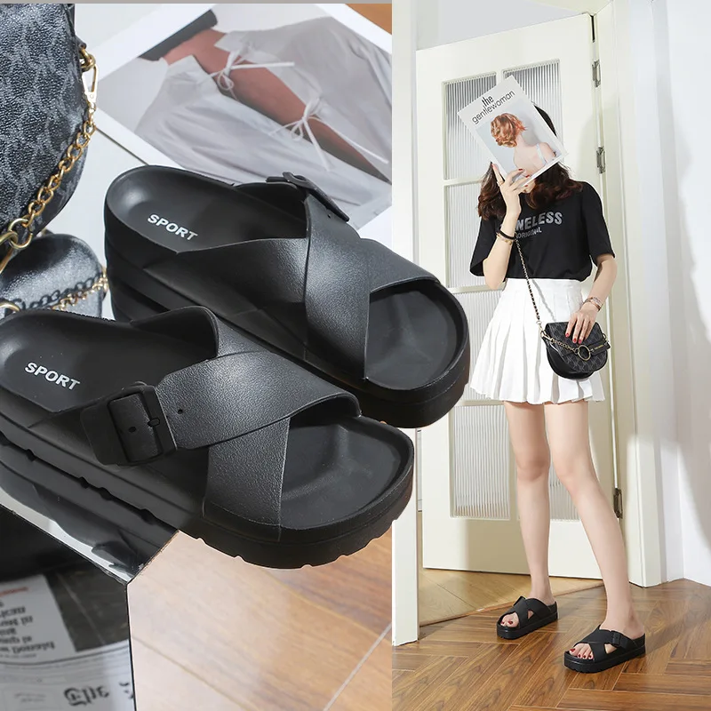 EVA Thick Sole Slippers for Women's Outwear Breathable and Comfortable Cool Slippers Lightweight Cross over Slippers Wholesale