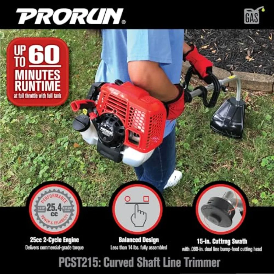 25.4cc 15 بوصة. ماكينة تشذيب العمود المنحنية بدورتين تعمل بالغاز لصيانة فعالة في الحديقة والحديقة مع تصميم خفيف الوزن وسهل الاستخدام