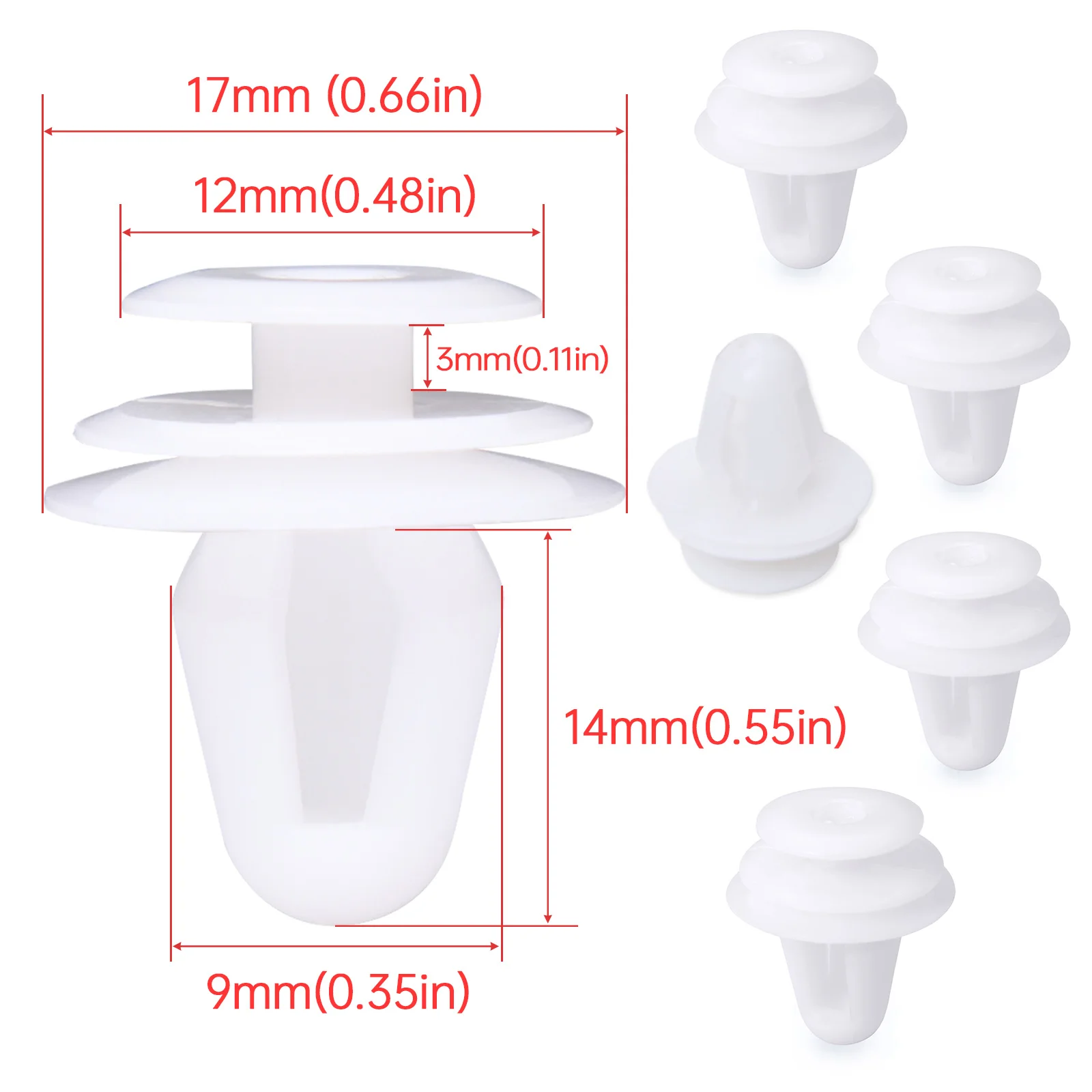 100pcs White Auto Bumper Fender Fastener Retainer Clips 9mm Hole Car Fixed Rivet Retainer Plastic Rivets Fastener Push Clips