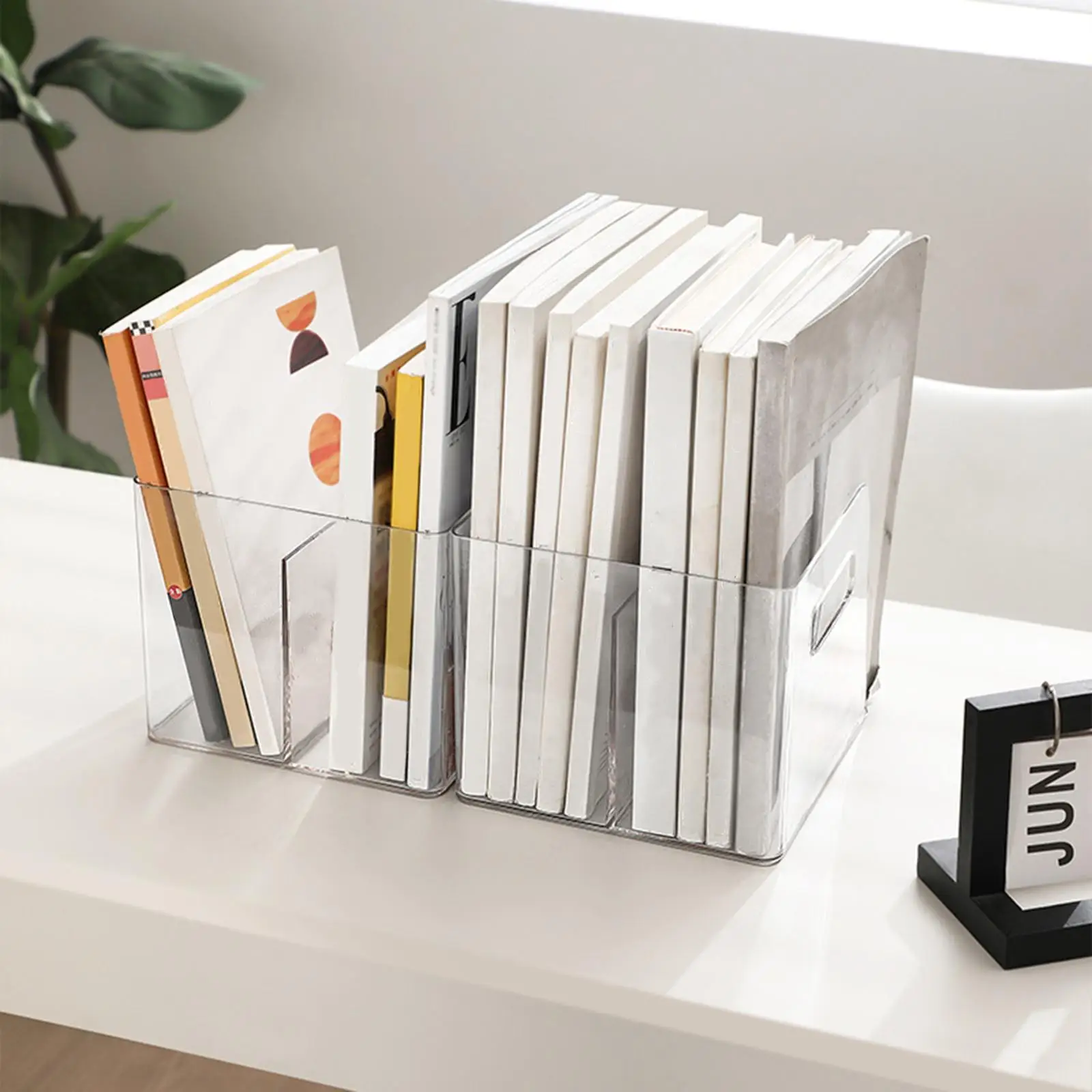 Clear Desktop Bookshelf Magazine File Holder Tabletop Book Storage Rack File Organizer for Study Room Dorm Table Home Countertop