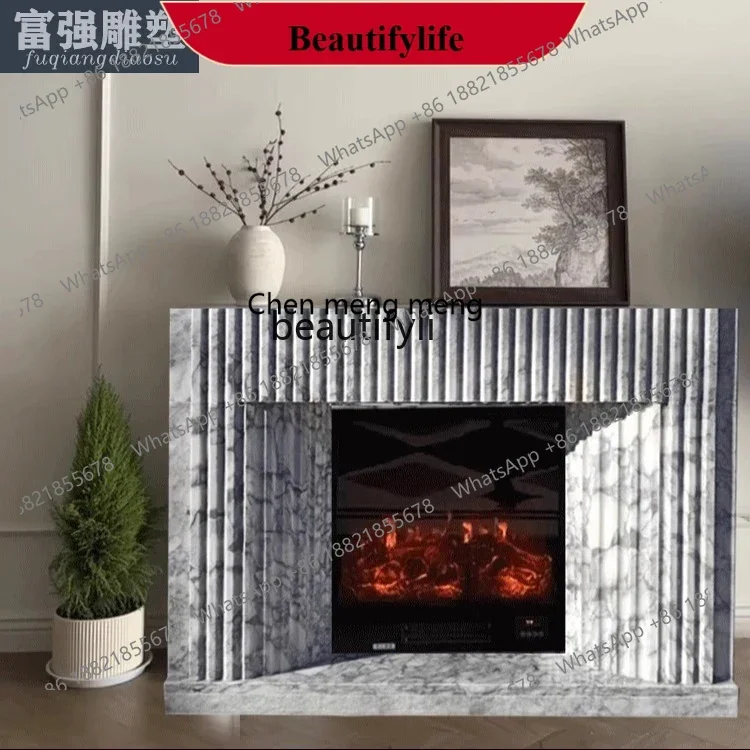 D178 French fireplace natural marble simple wind big flower white fireplace cabinet custom manufacturer