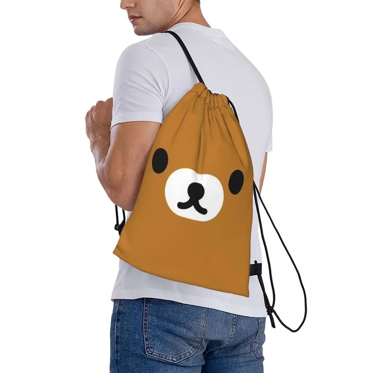 Rilakkuma Relax Bear Big Face Backpacks Portable Drawstring Bags Sports Bag Book Bags for Man Woman Students