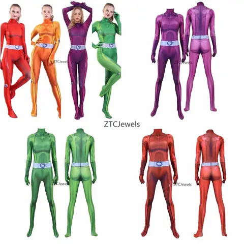 Totally Spies Clover Cosplay Costume Full Bodysuit Jumpsuit for Women Adults Halloween Party Suit