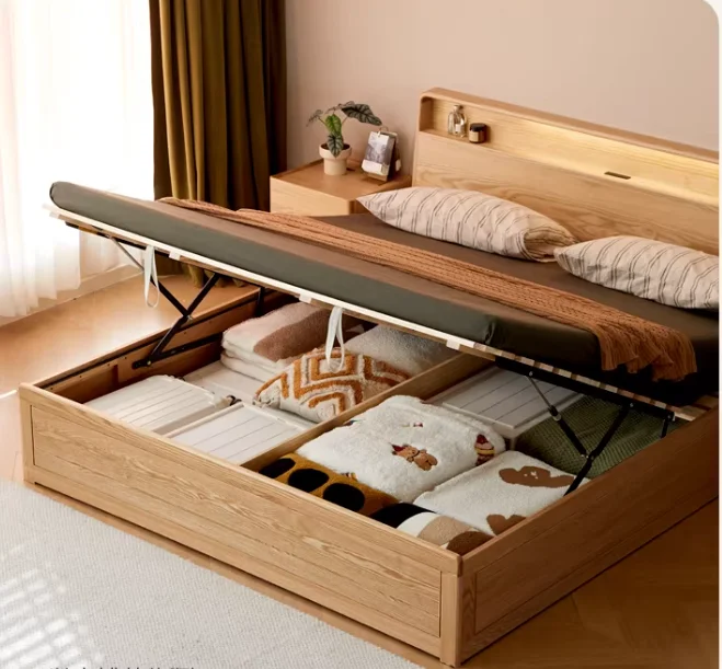 Modern Solid Oak Bunk Bed Storage Platform Full Size Multi-Functional Eco-Friendly Space-Saving Bedroom Furniturepromote sales