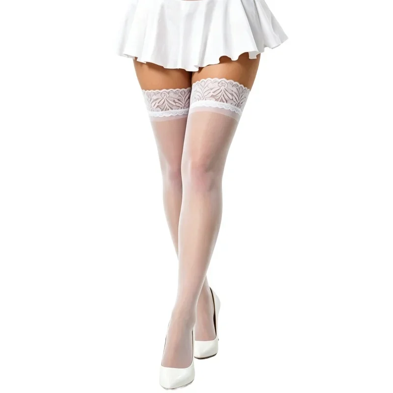 Plus Size Non-slip Silicone Sexy Lace Stockings for Women Thigh High Sheer Socks JK Style Fashion  Lingerie Black White